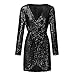 Produktbild iYmitz Damen Glitzerndes Rundausschnitt Paillettenkleid Abend Minikleid Glam Pailletten Langarm Flapper Kleid