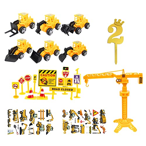 10-tlg. Bagger Deko Set Für Kindergeburtstag - Mini Baustellenfahrzeuge Mit Schildern