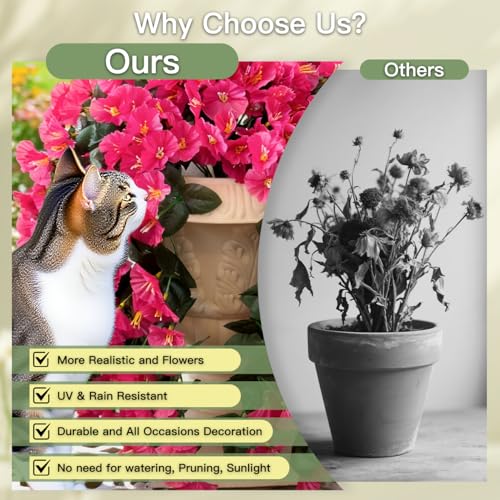 Artificial Flowers for Outdoors Fake Hot Pink Morning Glory Hanging Flower Decoration, 2Pcs Realistic Faux Plants Petunias Long Trailing Vines,Spring Decor for Porch Patio Balcony Planter Yard — view 3