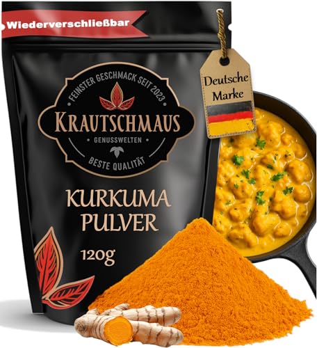 120g Kurkuma Pulver von Krautschmaus, Kurkumapulver gemahlen, Curcuma Gewürz, fein gemahlene Kurkumawurzel, Curcumapulver ohne Zusatzstoffe