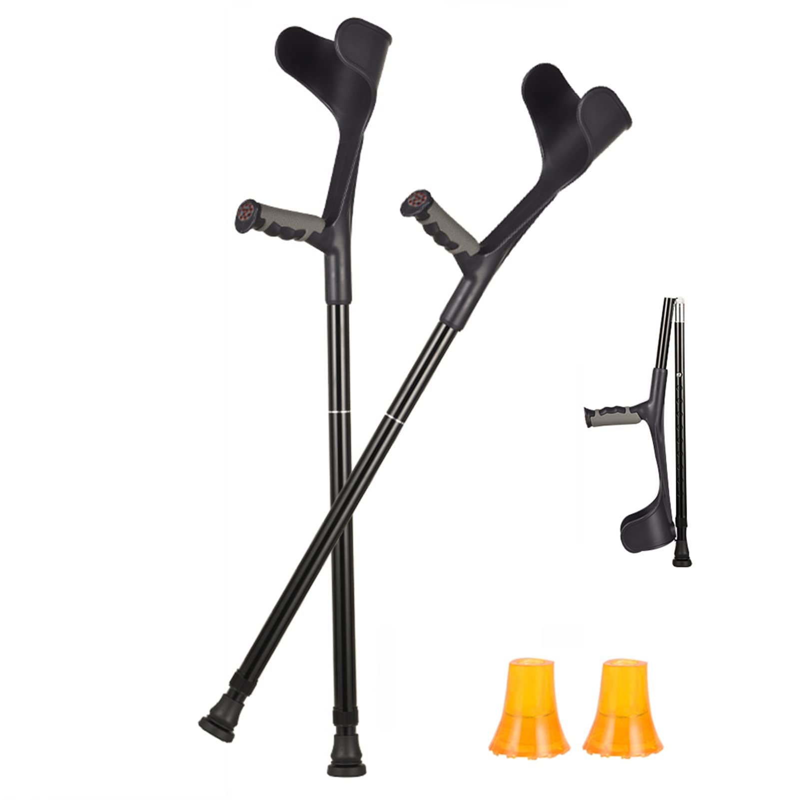 Stampelle per Adulti (Coppia), stampelle Portatili Pieghevoli per avambraccio, stampelle telescopiche Regolabili per Camminare, stampelle in Alluminio Leggero per i Viaggi (Grigio/Nero)
