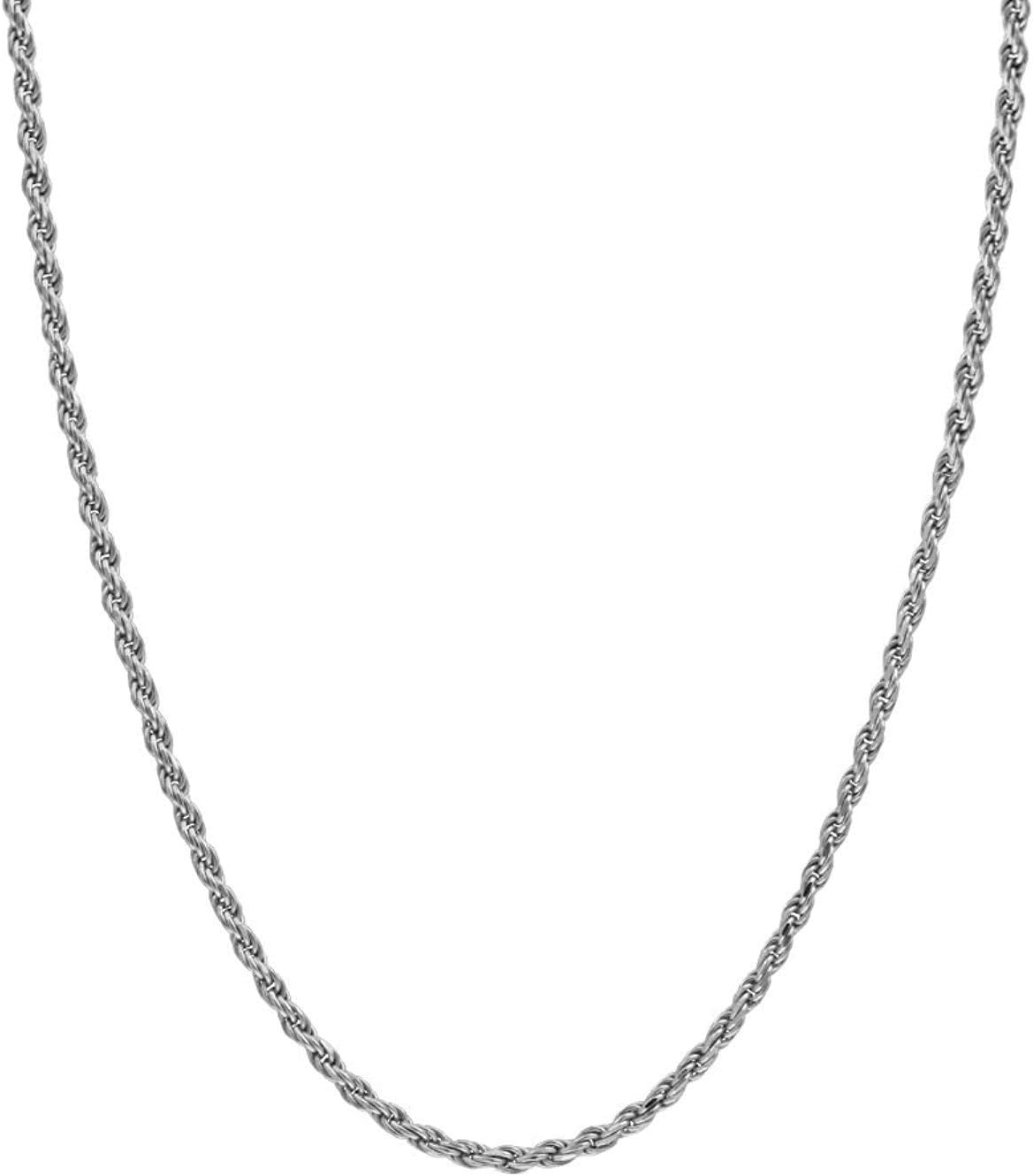 14K Yellow or White Gold solid 2mm Diamond cut Rope chain Necklace w/Real Strong Lobster Claw clasp f/Men or women Thin for pendants 16-24inches