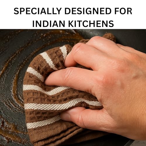 Image of Cooker&Mixer Cotton Kitchen Towels, Dish Cleaning Cloth, Cotton Napkins, Scrubbing Wash Cloths, Bulk, Sets, Mix Color, 40 x 63 cm, Set of 5, Premium Comb Structure, Super Absorbent, Quick-Drying