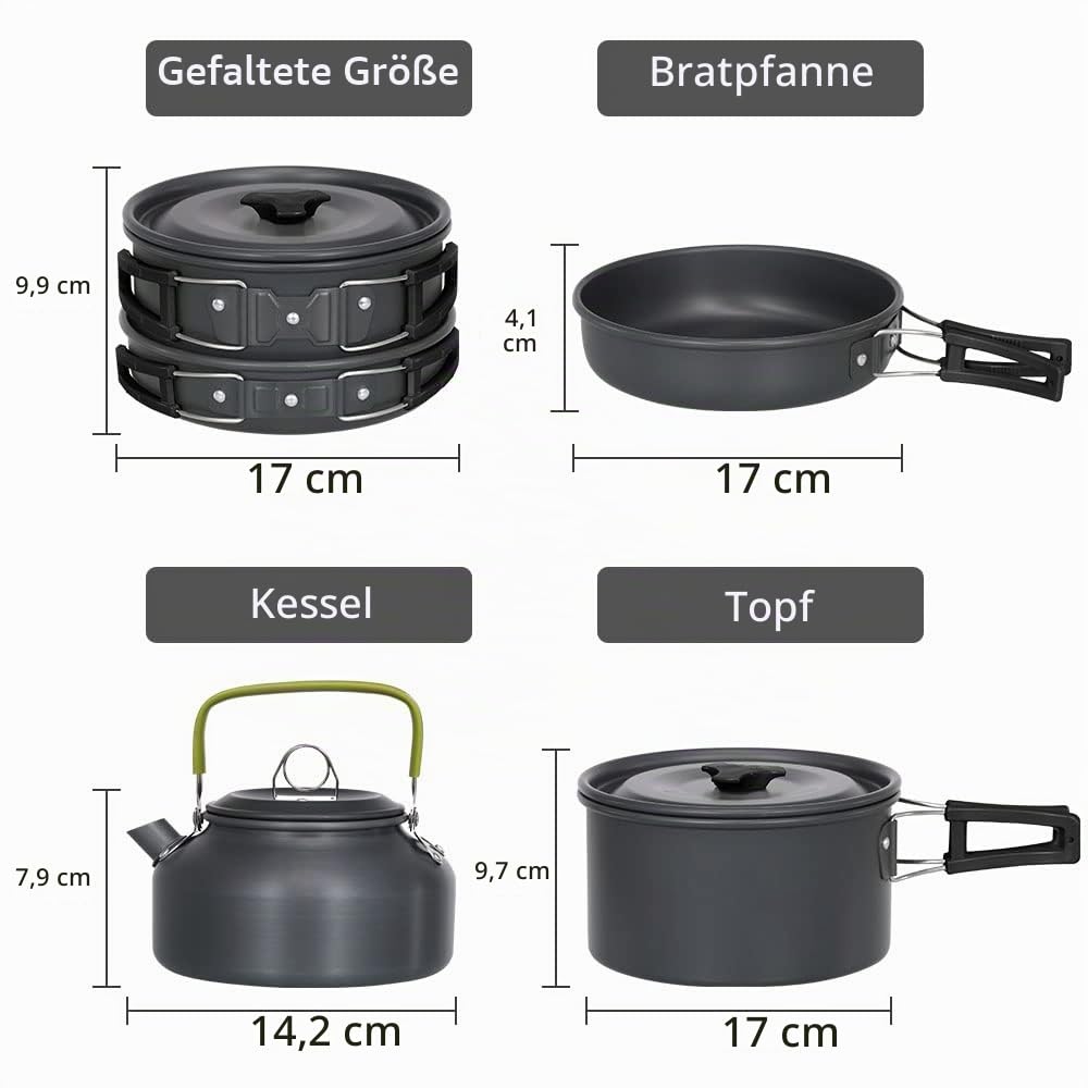 Lixada Camping Kochgeschirr Set Leichte Camping Topf Aluminium Pan Kettle Cups Löffel Gabel Cutter für Picknick Wandern Kochen Camping 2-3 Personen