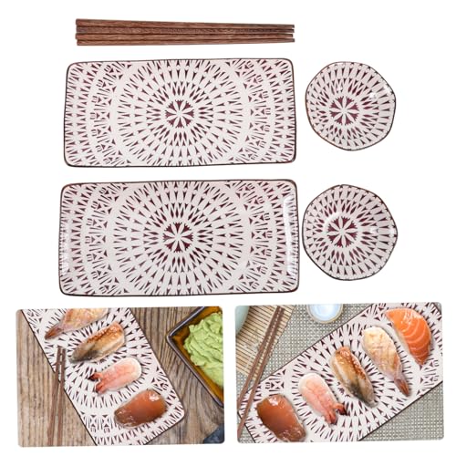 Set de 2 platos japoneses de cerámica para sushi con palillos miniatura 3