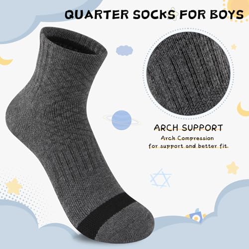 Comfoex 10 Pairs Boys Socks Half Cushion Cotton Quarter Running Socks Ankle Sock for Little Big Kids 6-8 8-10 Years Olds3