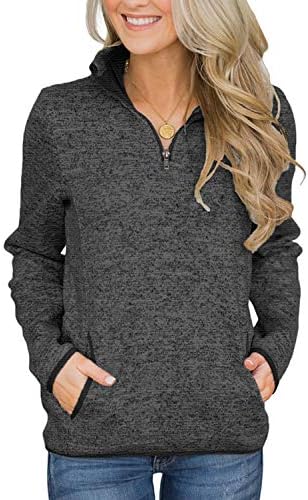 Breampot Womens Casual Long Sleeve Sweatshirt Stand Collar 1/4 Zip Pullover Jumper Tops With Pockets(Black,Large)