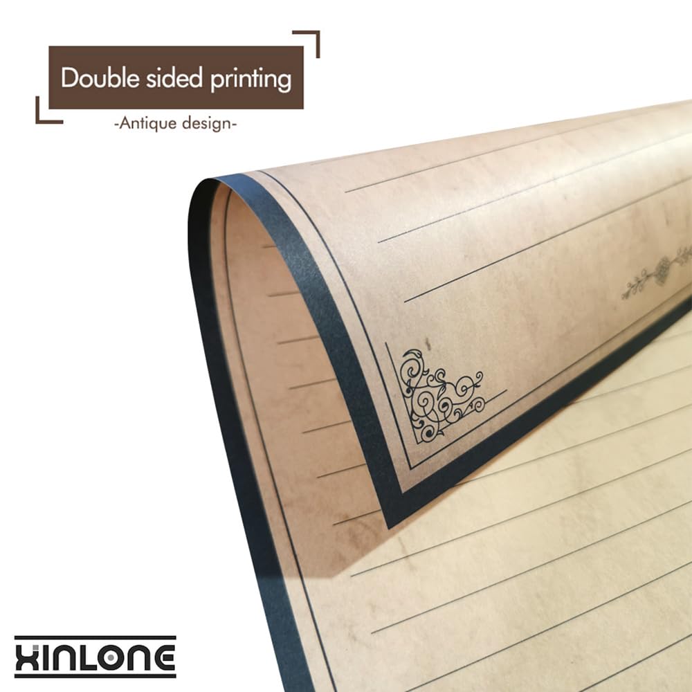 Papel de papelería vintage rayado, 18 x 26 cm, juego de papel y sobres, 48 hojas + 24 sobres, juego de papelería para escribir cartas para todas las ocasiones