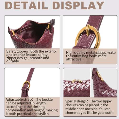 Shoulder Bag Handbags Women's Crossbody Woven Clutch Purses for Women Tote Bags Adjust Strap Hobo with Zip Closure4