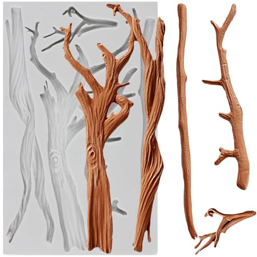 Tree Branch Silicone Fondant Mold Twig Branch Leaves Silicone Mold Unique Candle Molds Epoxy Resin Clay Craft for Cake Decorating Cupcake Topper Chocolate Polymer Clay Gum