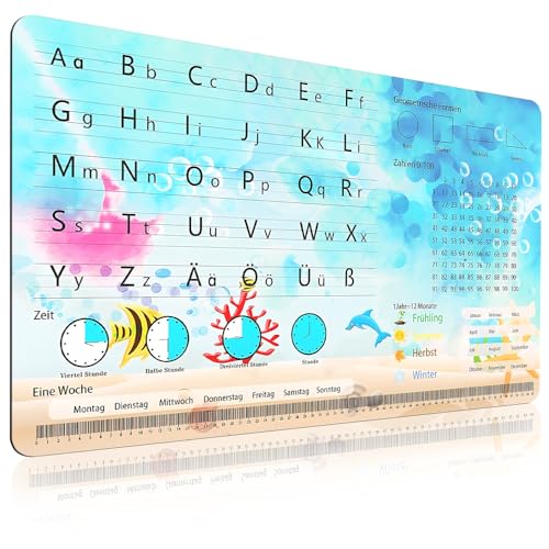 SGZIOO Vade de escritorio para niños, lavable, diseño del mundo marino, con ABC, hora y hora, tabla de multiplicar, para la escuela y el hogar, 70 x 40 cm (azul, mundo marino)