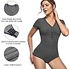 HAENPISY-Short-Sleeve-Bodysuit-for-Women-Basic-Slim-Fit-V-Neck-Button-Up-Ribbed-Knit-Thong-Leotards-Top HAENPISY Short Sleeve Bodysuit for Women Basic Slim Fit V Neck Button Up Ribbed Knit Thong Leotards Top(X-Large, Grey)
