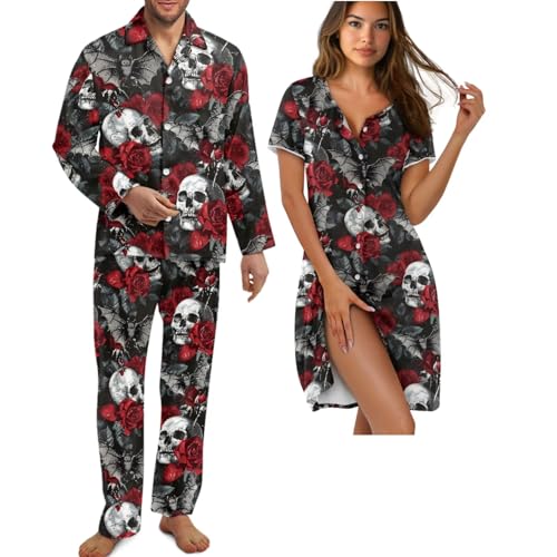 INSTANTARTS Matching Pjs for Couples Button Down Comforable Nightwear for Men and Women Soft Pajama Sets