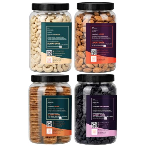 Image of LILA DRY FRUITS Dry Fruits Combo Pack Almonds, Cashews, Black Raisins & Anjeer 100 Gms x 4 Mixed Dry Fruits for Healthy Snacking, Daily Use Perfect for Gifting
