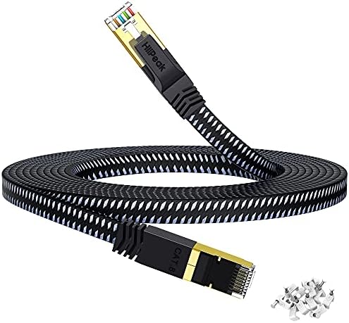 HiiPeak Cat 8 Flat Ethernet Cable 10m, Cat8 Internet Cable 40Gbps 2000Mhz High-Speed Professional LAN Patch Network Cables with RJ45 Gold-Plated Connector, Compatible with Cat5/Cat6/Cat7, White(10 m)