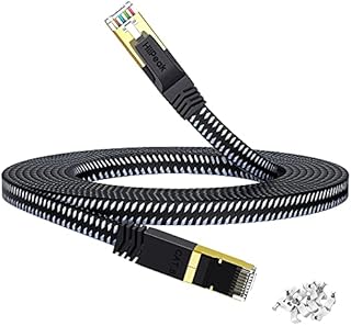 HiiPeak Cat 8 Flat Ethernet Cable 10m, Cat8 Internet Cable 40Gbps 2000Mhz High-Speed Professional LAN Patch Network Cables with RJ45 Gold-Plated Connector, Compatible with Cat5/Cat6/Cat7, White(10 m)