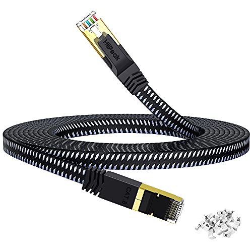 HiiPeak lan kabel cat 8 netzwerkkabel cat 8 ethernet kabel verlegekabel cat 8.1 lan kabel Flach mit 40 GB Nylon Geflochtener (15m)