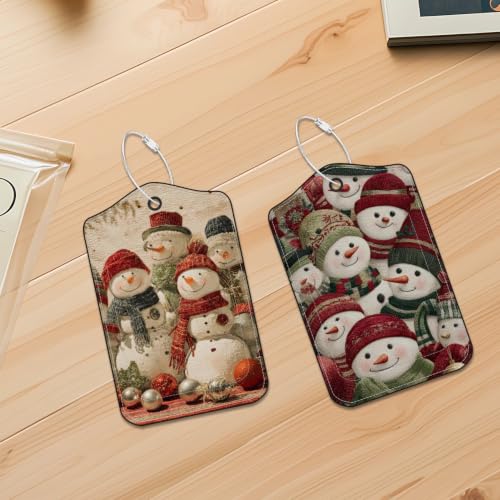 Image of Snowman Luggage Tags 2 Pack, PU Leather Privacy Flap