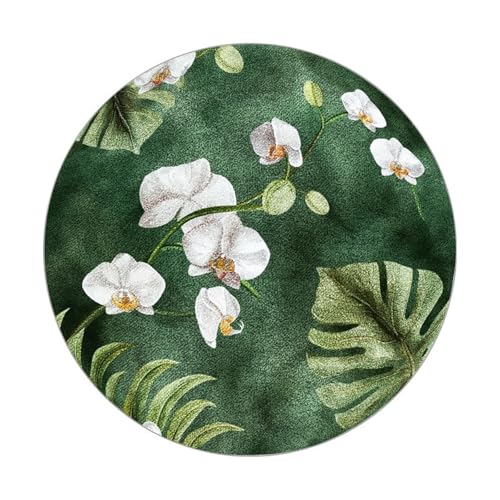 Tapis rond 120 cm en microfibre à feuilles vertes lavable en machine - 2