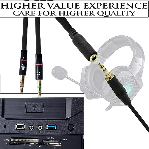 Image of The Black Store Y Splitter For Audio And Microphone, 3.5Mm Auxiliary Extension Cable 1 Male To 2 Female Audio Mic Splitter For Earphone, Headset, Phone, Laptop.