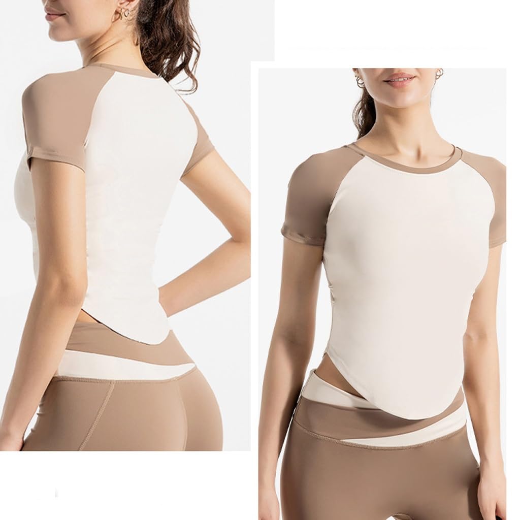 AFPSDLFJDLS Yoga Suit Short Sleeved T-Shirt Set with Abdominal Tightening and Hip Lifting Fitness Pants(2XL)