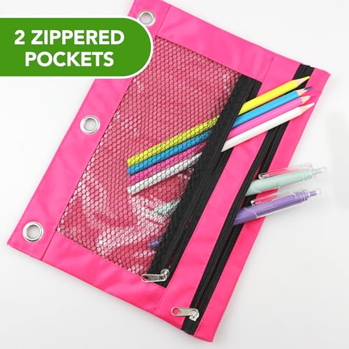 Image of Pencil Pouch for 3 Ring Binder, Heavy Duty Canvas Dual Zipper Pen Bag with Clear Window, Smooth Metal Zipper, Fit Standard 3-Ring Binders for School Office Travel Supplies