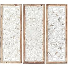 Deco 79 Wood Floral Home Wall Decor Intricately Carved Wall Sculpture with Mandala Design, Set of 3 Wall Art 35", 35", 35"H, White