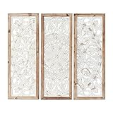 Deco 79 Wood Floral Home Wall Decor Intricately Carved Wall Sculpture with Mandala Design, Set of 3 Wall Art 35', 35', 35'H, White