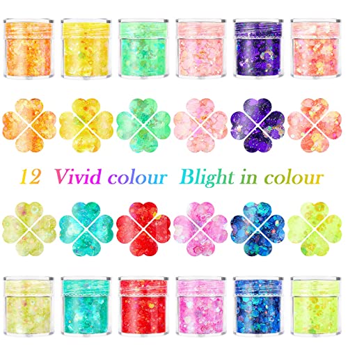 AOOWU Chunky Glitter, 12 Colors Luminous Festival Glitter with Gel, Nail Glitter Powder - Image 2