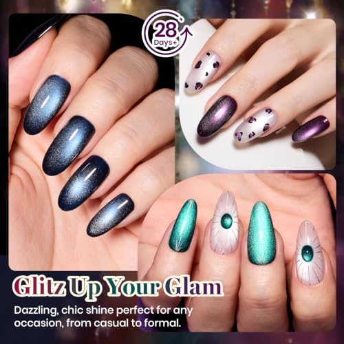Image of Beetles Cat Eye Gel Nail Polish Set, Tarot Reverie 6 Colors Fall Nail Gel | Glitter Gel Nail Kit Ruby Red Pink Purple Navy Blue Emerald Green Black Magnetic With Magnet Soak Off UV Gift for Women