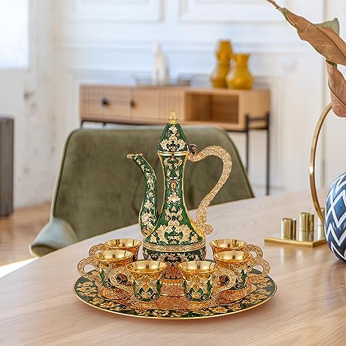 Service café turc en métal sculpté avec théière et plateau Qectial