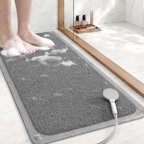 Mecko Non-Slip Shower Mat, Anti-Slip Bath Mat with Suction Cups – Quick-Drying Loofah Texture for Tub with for Indoor and Outdoor Use, Bathtubs and Wet Areas (Grey, 16
