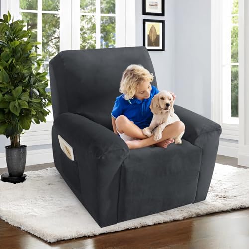 Image of ZNSAYOTX 2026 Velvet Oversized Recliner Cover 3-Piece, Luxury Plush Recliner Chair Covers with Elastic Band & Ties Stay in Place, Stretch Reclining Slipcover for Lazy Boy Soft Washable (Black)