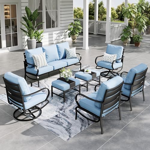 Sophia & William 7 Piece Metal Patio Furniture Set with Blue Cushion