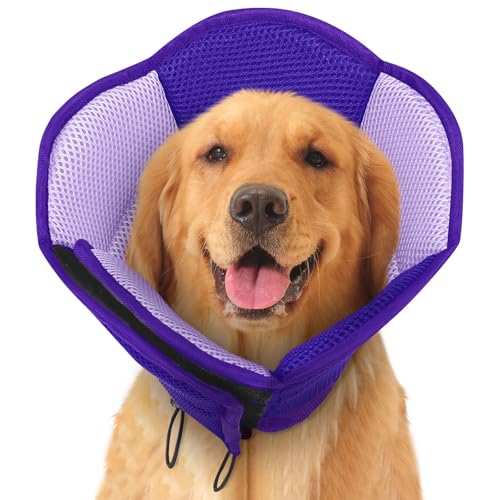 Image of Dog Cone - Soft Cone for Dogs to Stop Licking, Pet E-Collar Alternative After Surgery, Adjustable Pet Recovery Collar for Wound Healing, Purple Large