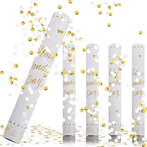 RosyFate Confettikanon, wit, 4 x confettikanon voor bruiloft, 40 cm, 6-10 m effecthoogte, partypop, confetti shooter…