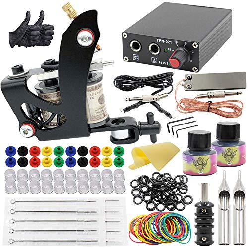 SOTICA Tattoo Machine Kit - Complete Tattoo Gun Kit Coils Machine Kit with Tattoo Ink Tattoo Power Supply Tattoo Foot Pedal Tattoo Needles for Lining Shading Permanent Makeup Tattoo Supply