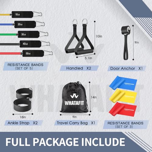 Image of WHATAFIT Resistance Bands, Exercise Bands,Resistance Bands for Working Out, Work Out Bands with Handles for Men and Women Fitness, Strength Training Home Gym Equipment