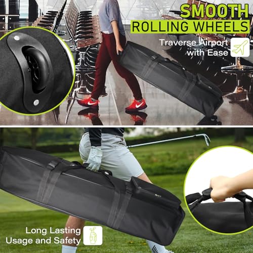 SUGOOE Outdoors Golf Travel Bag, Detachable Shoulder Straps and Rubber Wheels,Soft Foldable Golf Club Travel Covers, 900D Heavy Duty Oxford -Universal Size