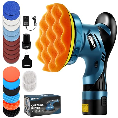 LDHTHOPI Cordless Polisher, 12V 2000mAh Battery Dual Action Polisher, 6 Variable Speeds, 3000-5000RPM for Car Detailing, for Car, Boat, Wall, Floor, DIY (1 Battery)