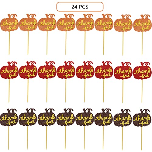 Gankbite Pumpkin Thankful Cupcake Topper Thanksgiving Decoration Fall Dessert Food Picks Dinner Friendsgiving Give Thanks Party Decor #TOP2