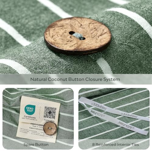 Image of JELLYMONI 100% Washed Cotton Forest Green Striped Duvet Cover Set Twin