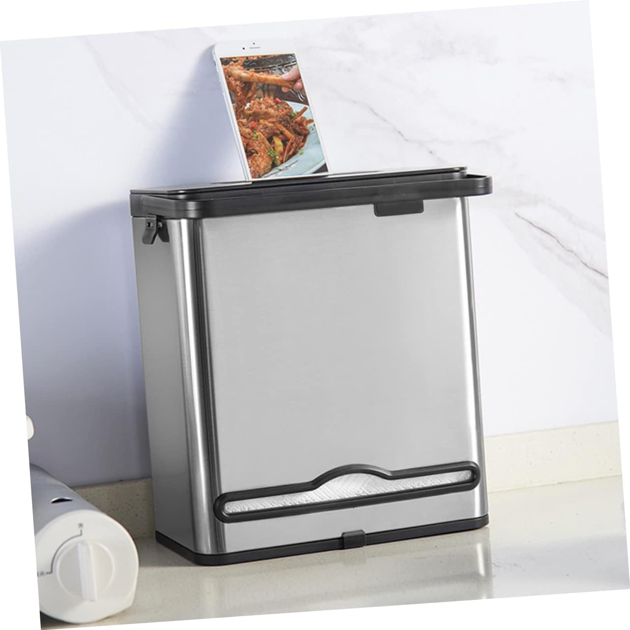 Garbage Can Trash Can for Cars Small Trash Can Trash Can with Lid Small Trash Container for Cars Trash Bin for Car Rubbish Holder Stainless Steel Cupboard Organizer