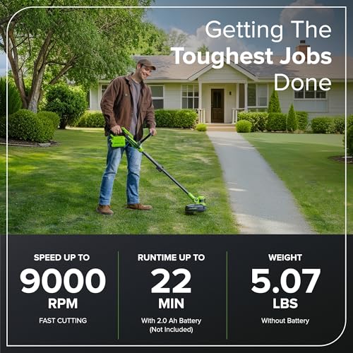 Greenworks 40V 13\" 2-in-1 Cordless Trimmer/Edger w/ 20 Blades, Heavy Duty for Thick Weeds/Brush, Edges Fence/Sidewalk, Gas-Free Lightweight, Battery and Charger Not Included