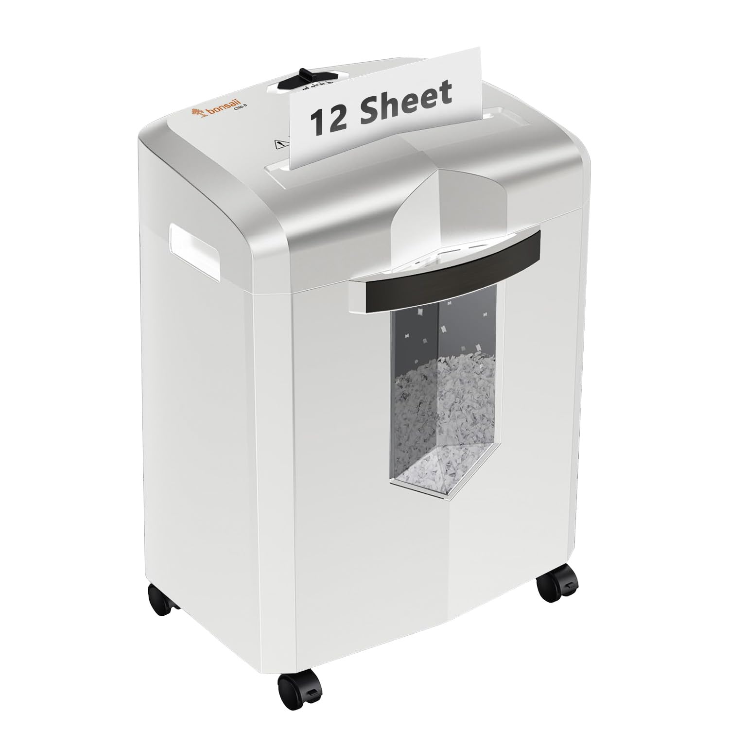 Bonsaii 12-Sheet P-4 Micro-Cut Shredder, 60-Min Continuous Use, Shreds Paper, Credit Cards & CDs, 4-Gal Transparent Bin, Mobile Casters – Black
