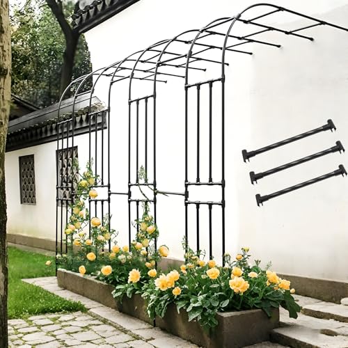 Grand demi-arc en métal pour rosiers et vignes pour intérieur/extérieur, décoration de cérémonie de mariage - Noir, L220 x H240 cm