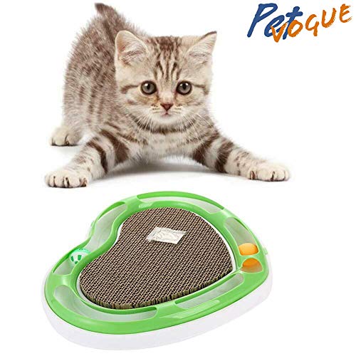 Image of Cat Stratcher By PetVogue with Free Catnip Heart Shape Cat Scratcher Pad Recyclable Corrugated Cardboard with Bell Ball Tunnel Toy | Free Catnip Included (Color May Vary)