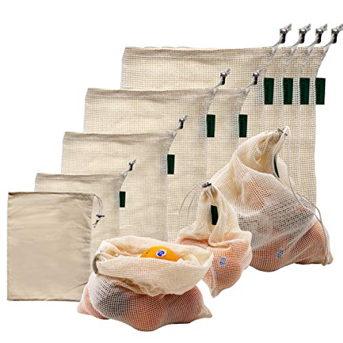 OUGEER 9er-Set wiederverwendbare Produkt-Beutel, Einkaufsnetz Gemüsebeutel Wiederverwendbare Obstbeutel Brotbeutel Nachhaltige Baumwollbeutel Obst Einkaufsbeutel Gemüsenetze Cover