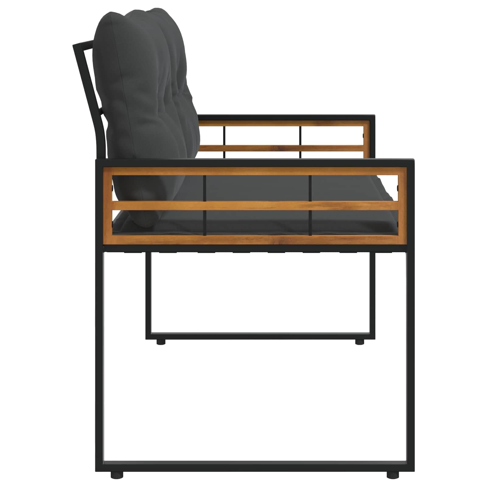 Banco de madera con cojín, color gris pálido, 114 x 55 x 77 cm, banco para balcón y jardín de madera maciza de acacia y acero con recubrimiento en polvo, con patas ajustables