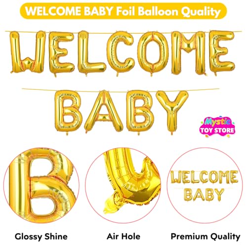 Image of Welcome Baby Banner Gold for Boy Girl Home Foil Balloon Decoration Decor Celebration Golden